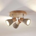 9621839 : LED-Strahler Filiz aus Holz und Beton, 3-fl., rund | Sehr große Auswahl Lampen und Leuchten.